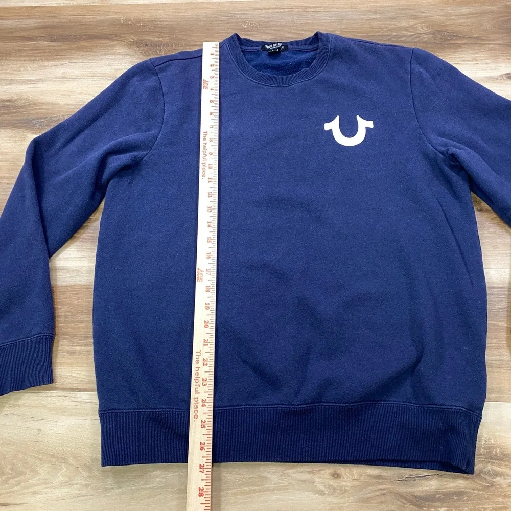 True Religion Sweatshirt Men Medium Horseshoe Logo Cotton Blend Blue Streetwear